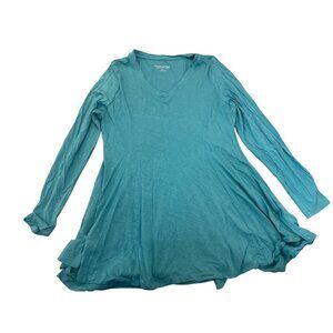 Soft Surroundings Teal Dress Large V-Neck Long Sleeve Modal Blend Solid Boho